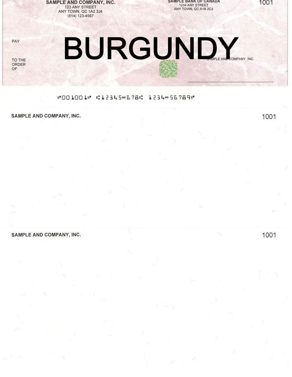 Blank Computerized Cheques Burgundy with Security Box,bee banner
