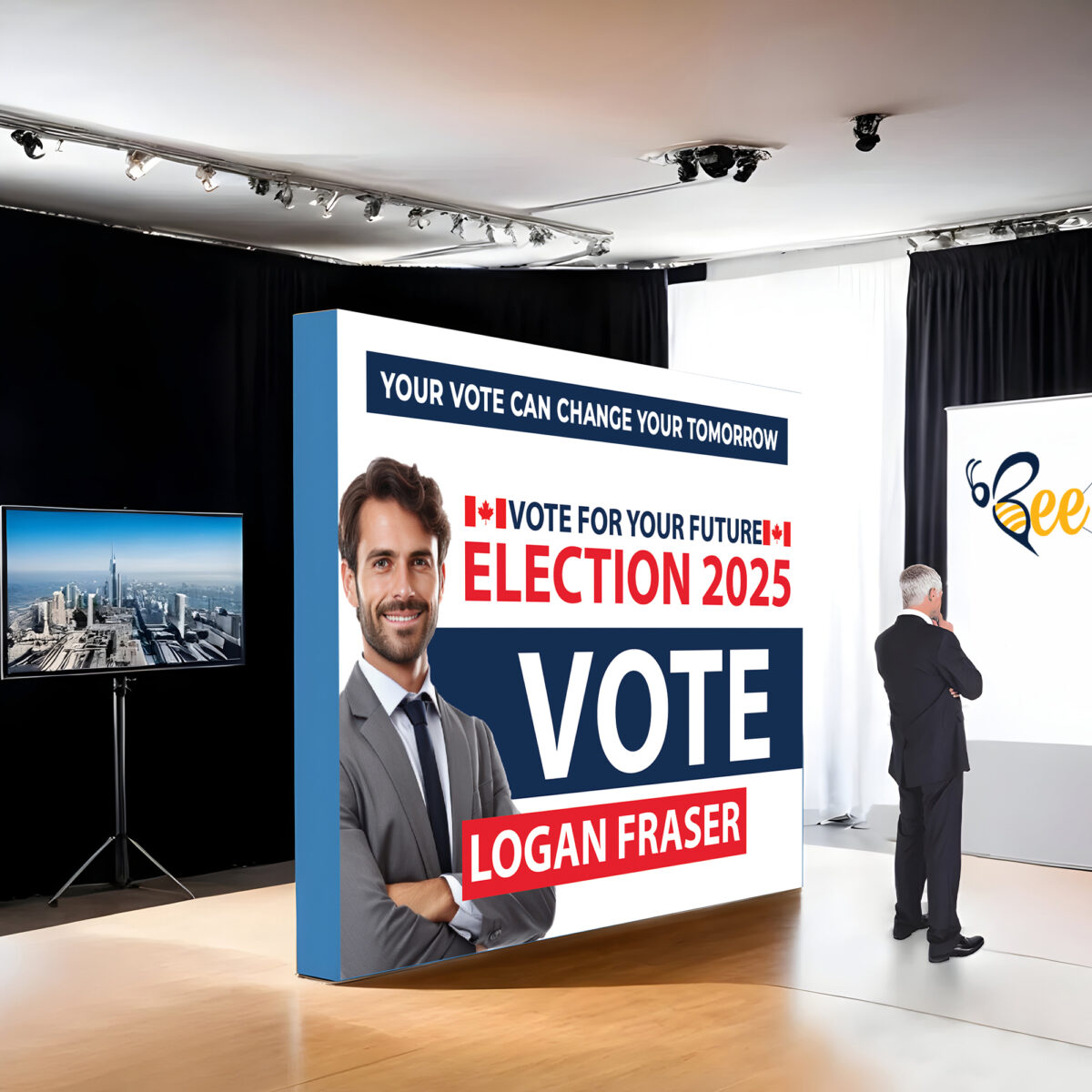 Election Fabric Pop Up Media Wall (With Frame)