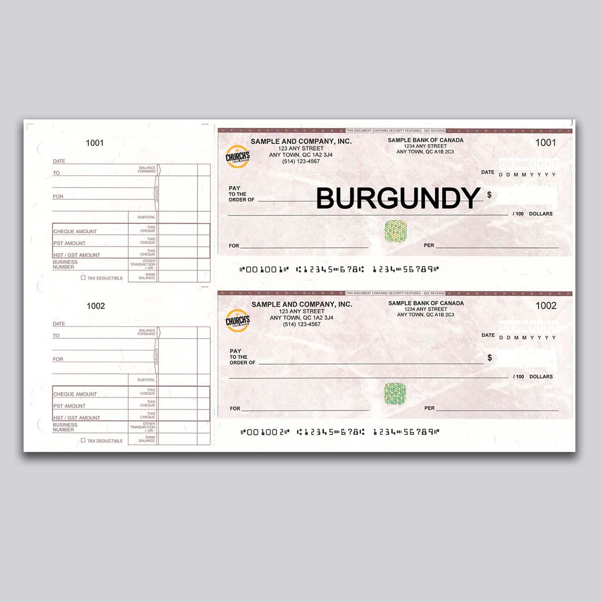 Alternative view of Church's  Cheque Printing Manual